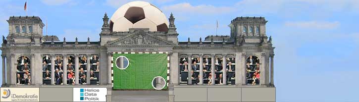 Grafik: Reichstag mit Fussballkuppel und Torwand